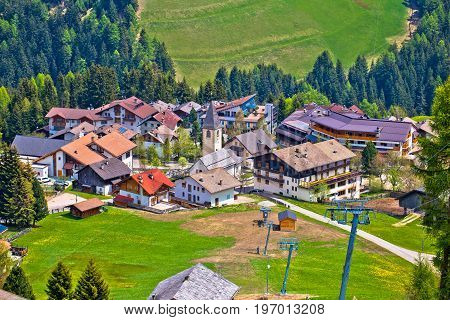 Alpine village of Antermoia in Val Badia South Tyrol Alps of Italy