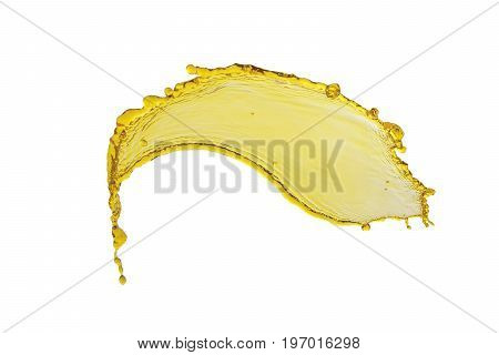 flying beautiful oil splah isolated over white background and drops