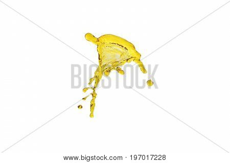 flying beautiful oil splah isolated over white background and drops