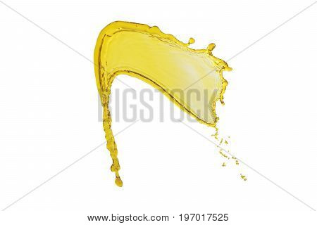 flying beautiful oil splah isolated over white background and drops
