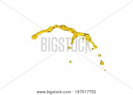 flying beautiful oil splah isolated over white background and drops