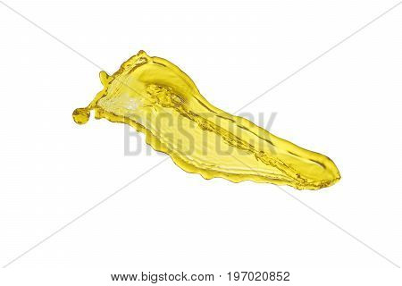 flying beautiful oil splah isolated over white background and drops