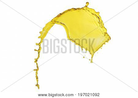 flying beautiful oil splah isolated over white background and drops