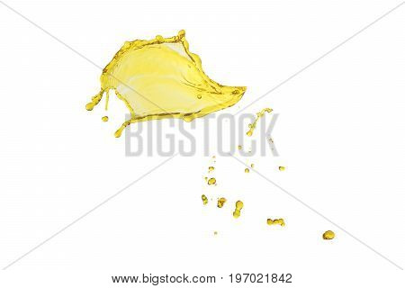 flying beautiful oil splah isolated over white background and drops
