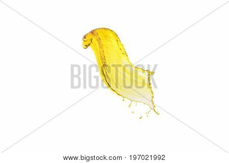 flying beautiful oil splah isolated over white background and drops