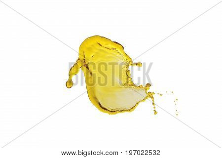 flying beautiful oil splah isolated over white background and drops