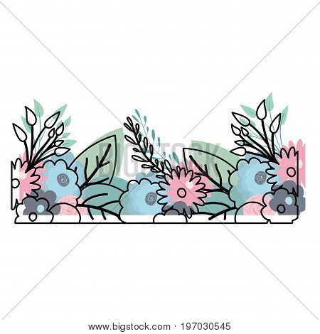 watercolor silhouette of multicolored decorative inferior edge with beautiful flowers ornaments vector illustration