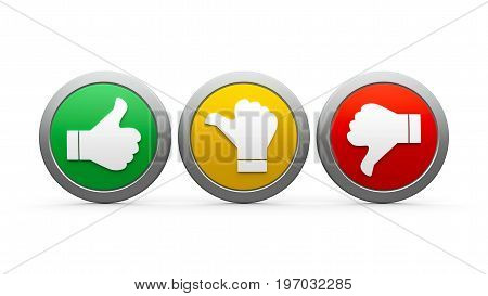 Positive neutral and negative icons isolated on white background - represents customer satisfaction and feedback three-dimensional rendering 3D illustration