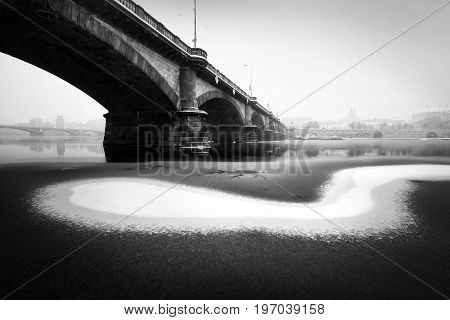 Snowy Palacky Bridge During Winter Time, Prague, Czech Republic