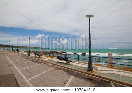 Empty El Sardinero beach promenade Santander Cantabria Spain