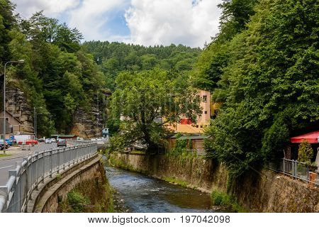 City Hrensko on Kaminitska river in Bohemian Switzerland  national park, Czech Republic