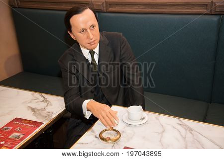 Prague, Czech republic, July 22, 2017: Karel Capek in Grevin museum of the wax figures in Prague.