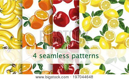 Vector seamless fruit pattern set. Vector 10 eps file.