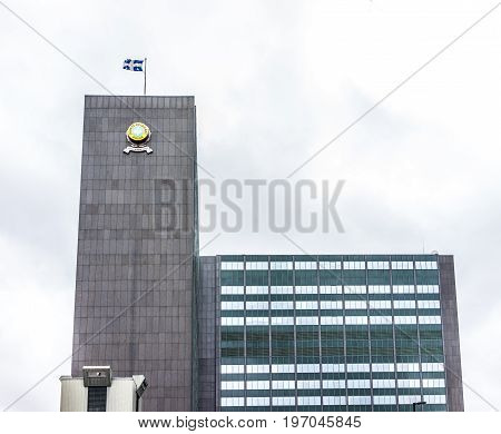 Montreal, Canada - May 26, 2017: Police Station Headquarters In City In Quebec Region During Rainy C