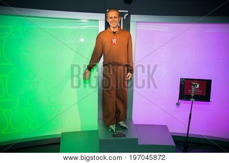 Prague, Czech republic, July 22, 2017: Emil Zatopek in Grevin museum of the wax figures in Prague.