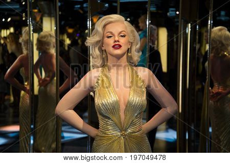 Prague, Czech republic, July 22, 2017: Marilyn Monroe in Grevin museum of the wax figures in Prague.