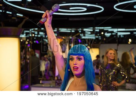 Prague, Czech republic, July 22, 2017: Katy Perry in Grevin museum of the wax figures in Prague.
