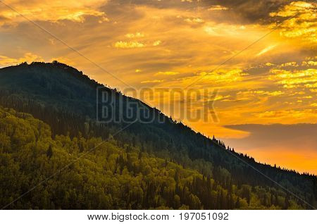 Picturesque sunset in Altai mountains Ridder Kazakhstan