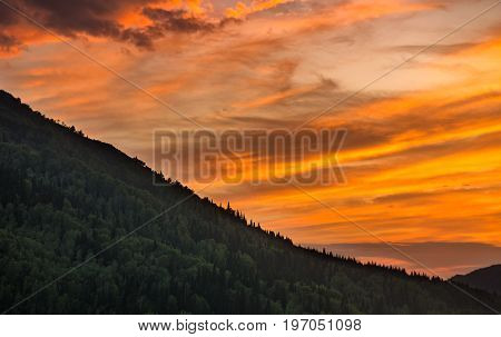 Picturesque sunset in Altai mountains Ridder Kazakhstan