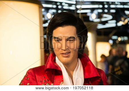Prague, Czech republic, July 22, 2017: Elvis Presley in Grevin museum of the wax figures in Prague.