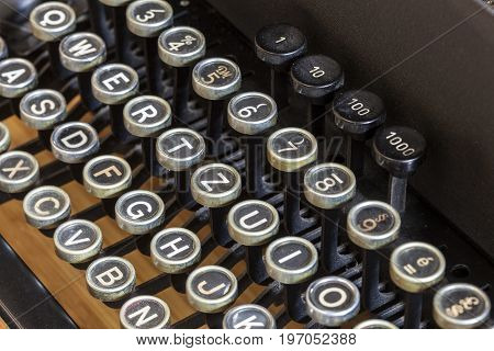Keys of an old vintage mechanical typewriter