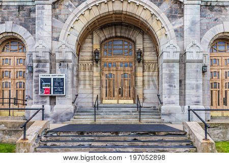 Montreal, Canada - May 27, 2017: St Denis Church On Street In Plateau Neighborhood In City In Quebec