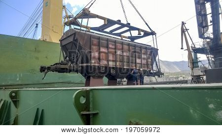 The Precipitation Of Grain From The Car Into The Hold Of The Tanker. Grain Filling Of The Cargo Comp