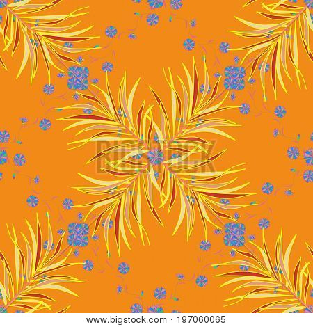 Flat Flower Elements Design. Floral fantasy design on a bright background seamless pattern. Colour Spring Theme seamless pattern Background.