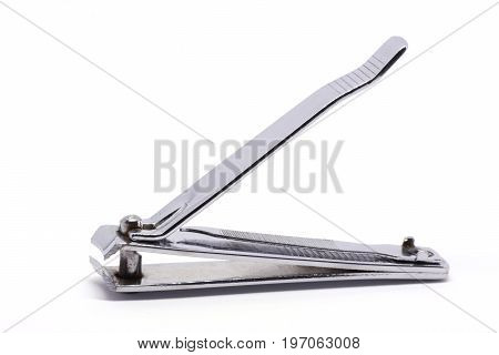 Isolated silver nail clippers nail trimmer nail cutter on white background