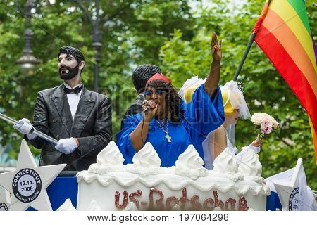BERLIN GERMANY - JUNE 27 2015: Christopher Street Day (CSD). The annual European LGBT celebration and demonstration held in Berlin for the rights of LGBT people and against discrimination and exclusion.