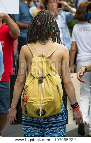 BERLIN GERMANY - JUNE 27 2015: Christopher Street Day (CSD). The annual European LGBT celebration and demonstration held in Berlin for the rights of LGBT people and against discrimination and exclusion.