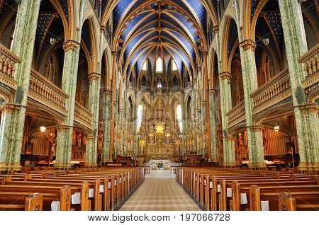 OTTAWA, CANADA - JUL.5, 2011: Notre-Dame Cathedral Basilica inside, Ottawa, Ontario, Canada.