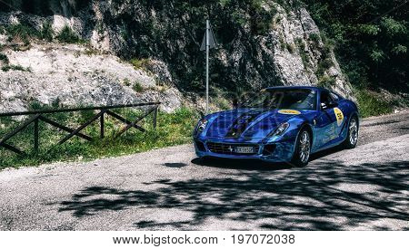 PESARO, ITALY - MAY 15: FERRARI 599 GTB FIORANO old racing car in rally Mille Miglia 2015 the famous italian historical race 1927-1957 on May 15 2015