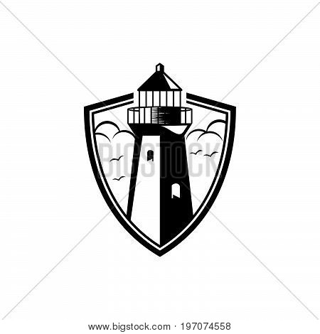 Template for logo emblem with stylized vintage lighthouse.