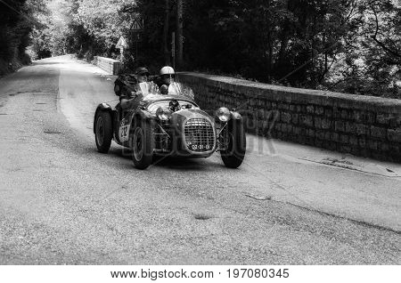 PESARO, ITALY - MAY 15: BENEDETTI GIANNINI FIAT 750 SPORT 1950 old racing car in rally Mille Miglia 2015 the famous italian historical race 1927-1957 on May 15 2015