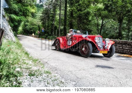 Gola Del Furlo, Italy - May 19: Aston Martin 15/98 Short Chassis 1937 On An Old Racing Car In The Ra