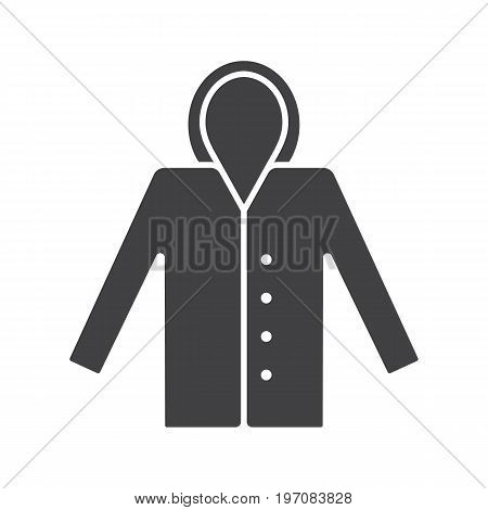 Raincoat glyph icon. Silhouette symbol. Waterproof coat. Negative space. Vector isolated illustration