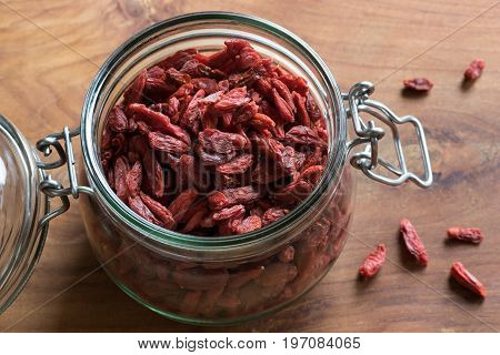 Dry Goji Berries In A Glass Jar
