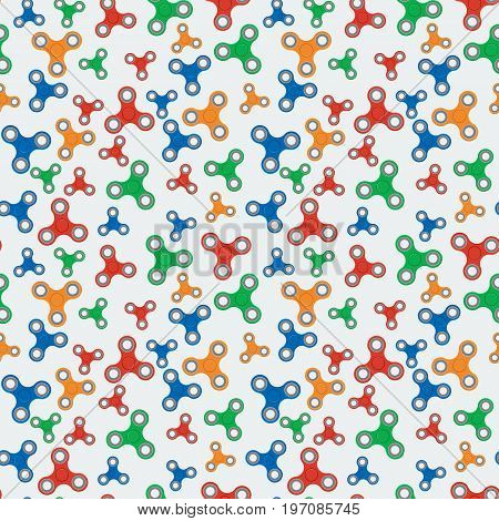 Trendy, trendy toy for fun spinner for rotating fingers. Vector set of colorful icons, seamless background.