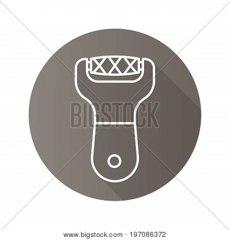 Foot file flat linear long shadow icon. Foot scrubber. Vector outline symbol