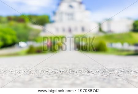 Montreal, Canada - May 28, 2017: St Joseph's Oratory On Mont Royal With Bokeh Focus On Ground In Que