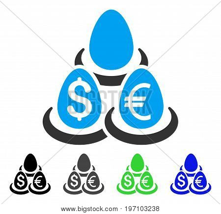 Currency Deposit Diversification flat vector pictograph. Colored currency deposit diversification gray, black, blue, green pictogram variants. Flat icon style for graphic design.