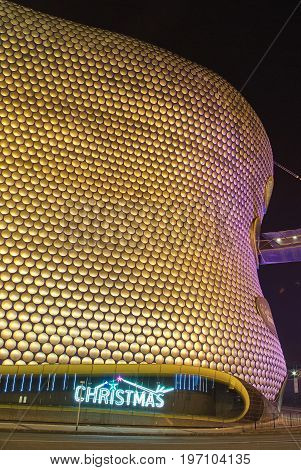 Christmas night illumination of Bullring Shopping centre in Birmingam