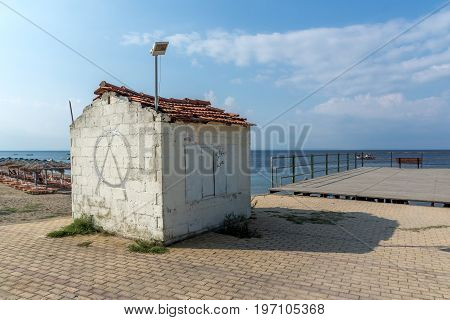 Panoramic view of Psakoudia Beach at Sithonia peninsula, Chalkidiki, Central Macedonia, Greece