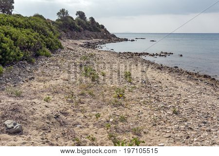 Panoramic view of Monopetro Beach at Sithonia peninsula, Chalkidiki, Central Macedonia, Greece