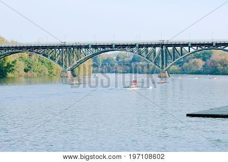 Schuylkill River Regatta competition in Pennsylvania Strawberry Mansion Bridge