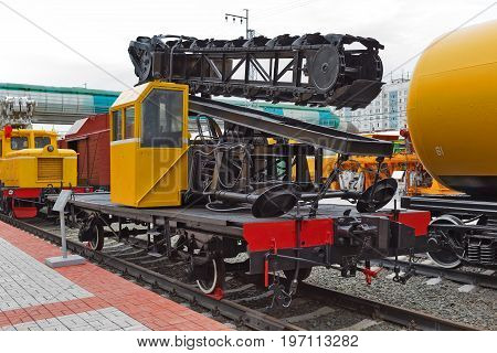 Novosibirsk Museum of railway equipment in Novosibirsk Siberia Russia - July 7 2017: the Digger of pits VK - 1. Built by the Ministry of construction the town of Bologoye in 1976