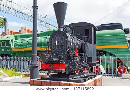 Novosibirsk Museum of railway equipment in Novosibirsk Siberia Russia - July 3 2017: the tank - engine of the German firm Borsig ( 19th century )