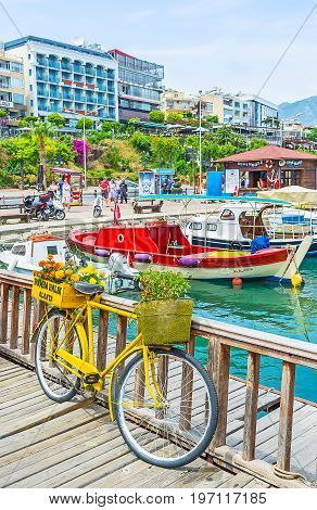 The Port Of Alanya With Yellow Bicycle