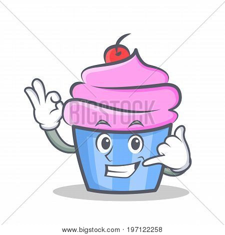 Okay cupcake character cartoon style call me vector art